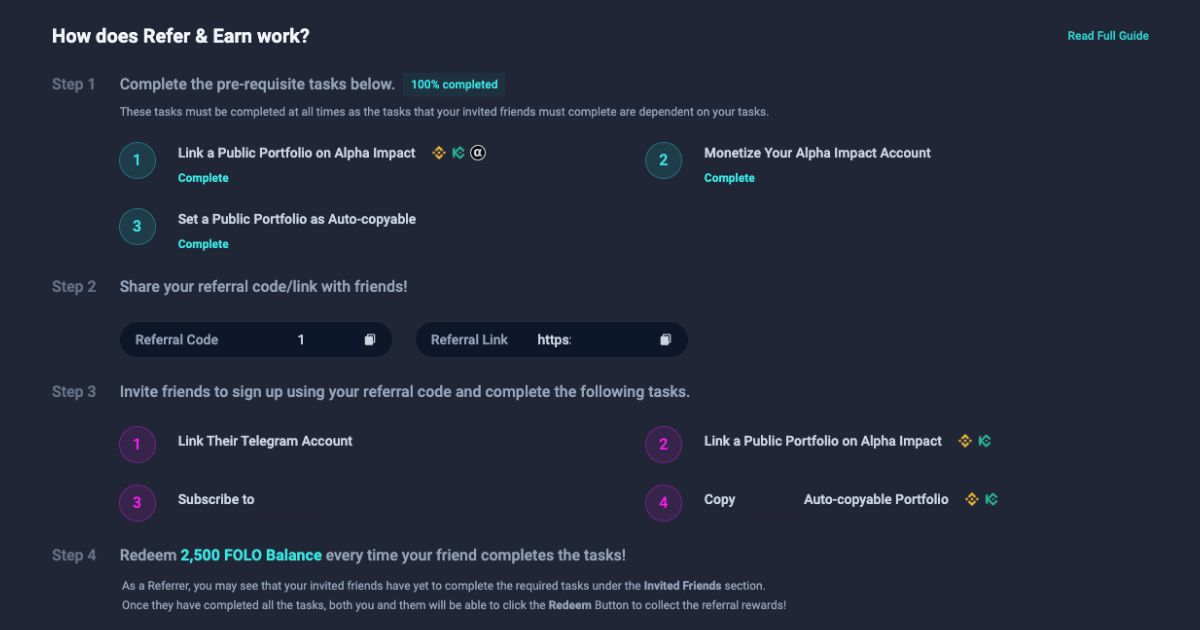 Alpha Impact's Referral Program | Referrer's Tasks